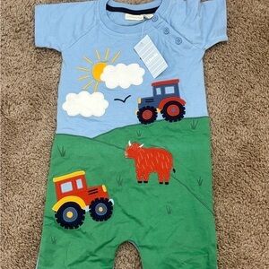 JoJo Maman Bebe Blue and Green Tractor Bodysuit